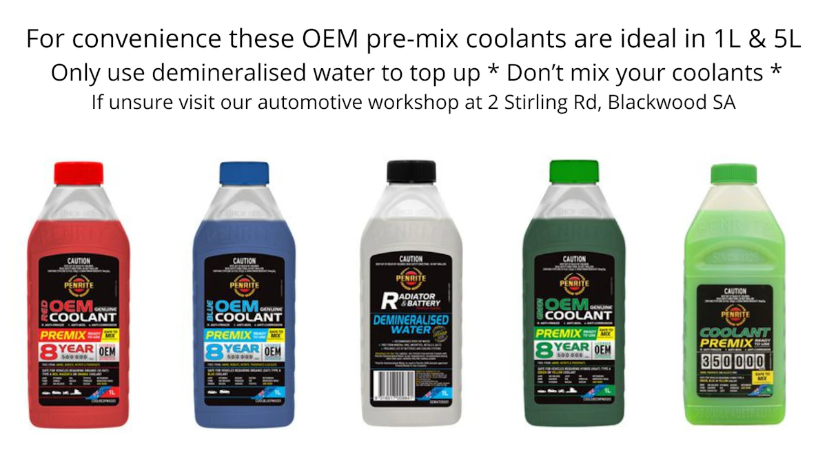 Examples of pre-mix coolants availble for different vehicles and conditions